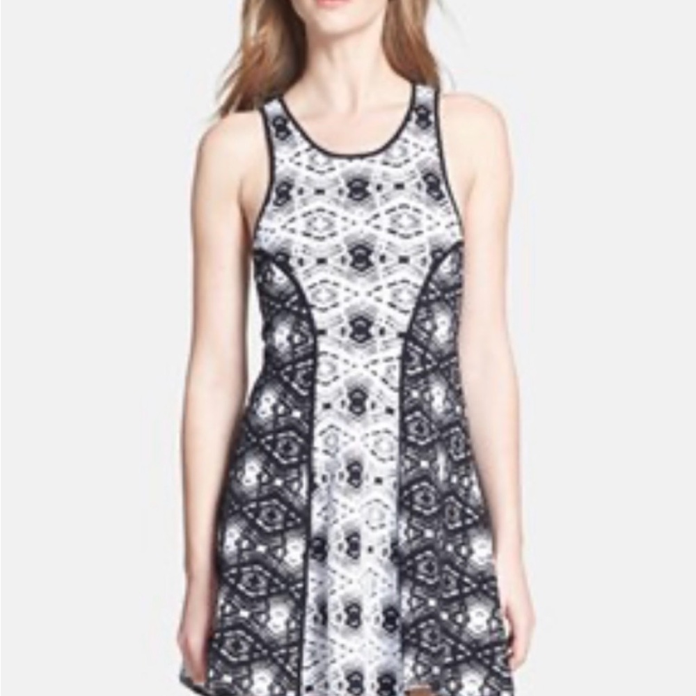 Parker Black and White Naima Jacquard Fit Flare Dress